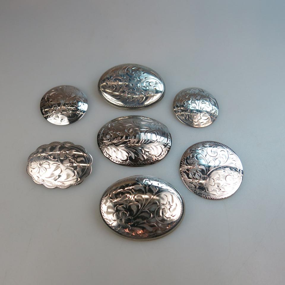 7 Various Round And Oval Sterling Silver Pins