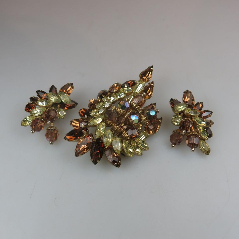 Hobe Gold Tone Metal Brooch And Earring Suite
