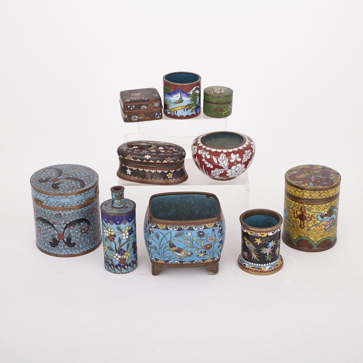 Group of Ten Cloisonne Items, Late 19th - Early 20th Century