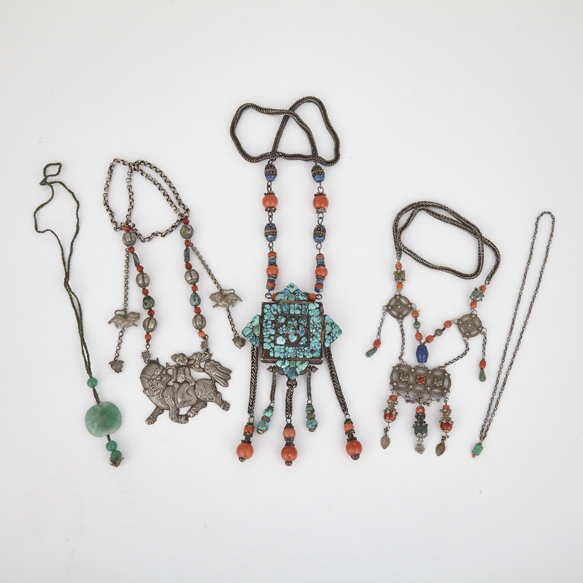 Group of Five Tibetan Necklaces, Early 20th Century