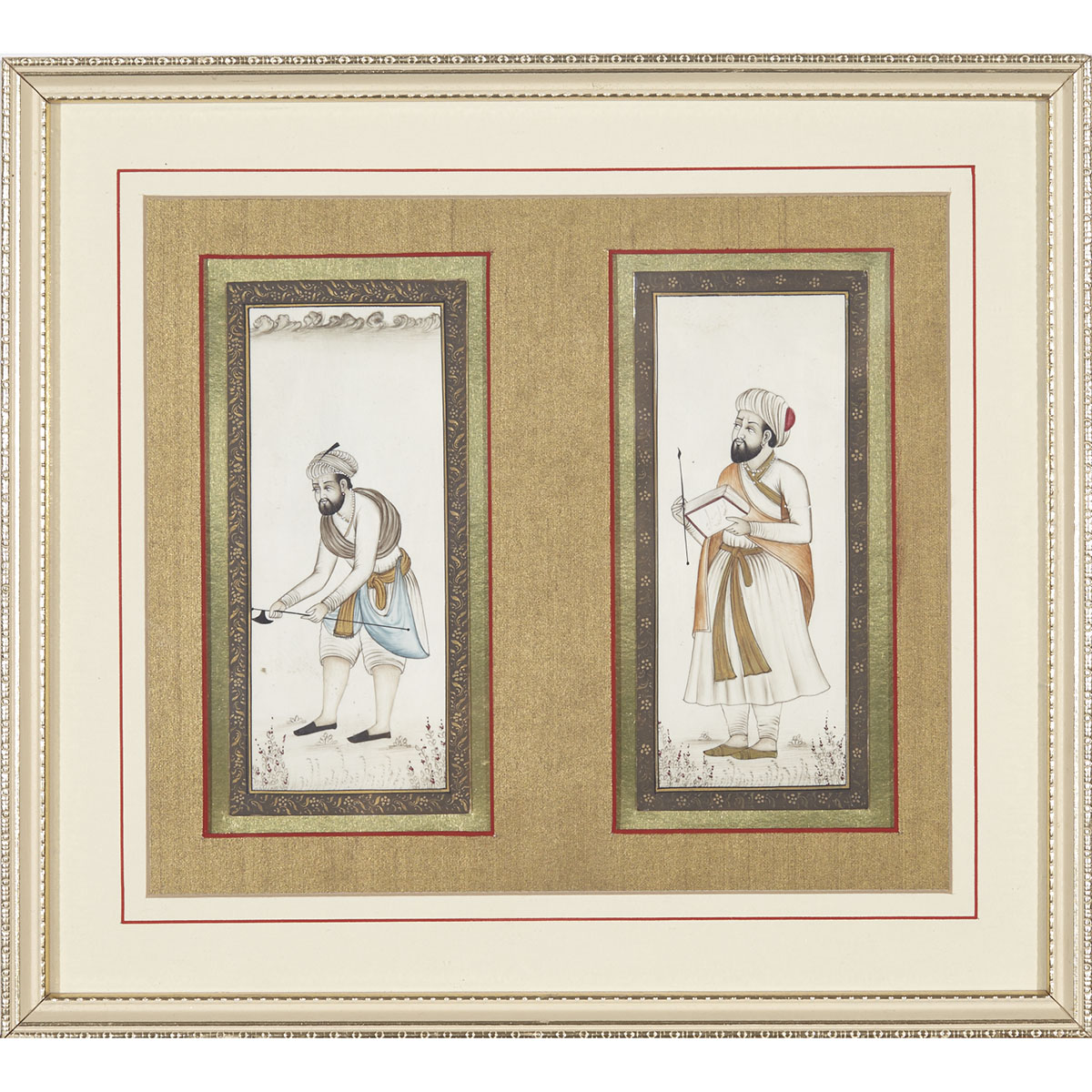 A Framed Persian Miniature of Two Scene Together with a Miniature Page, Early 20th Century