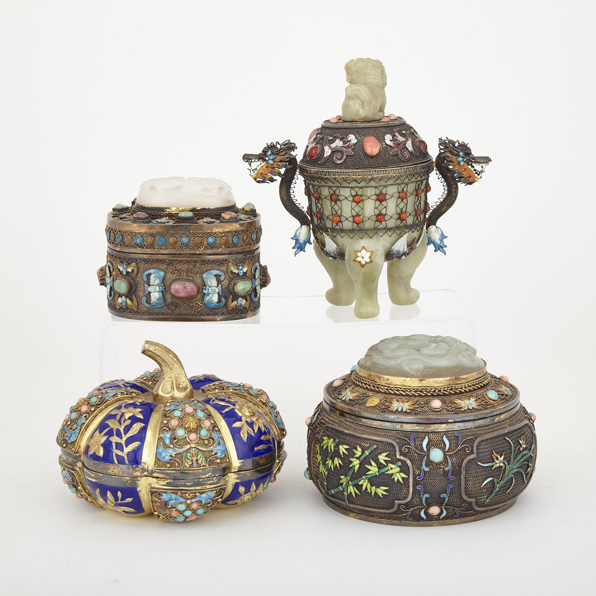 Four Jade Inlaid Boxes, Early 20th Century
