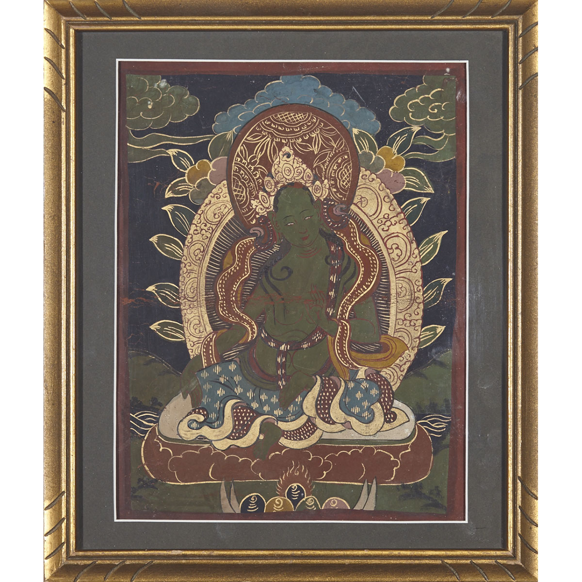 Framed Thangka of Green Tara