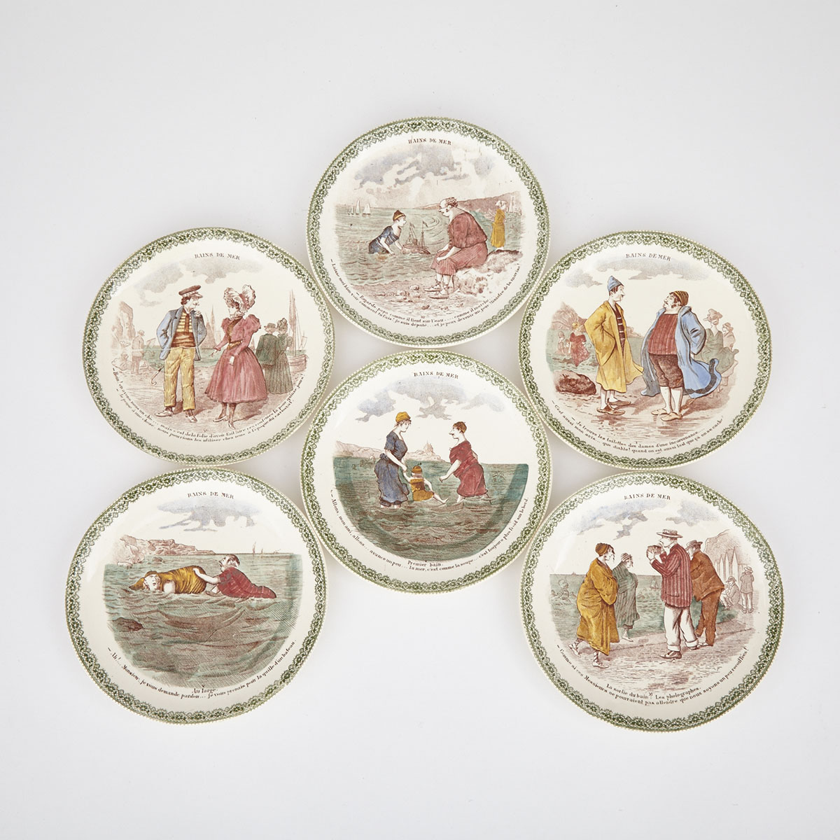Six Boulenger Choisy-le-Roi ‘Bains de Mer’ Plates, c.1900