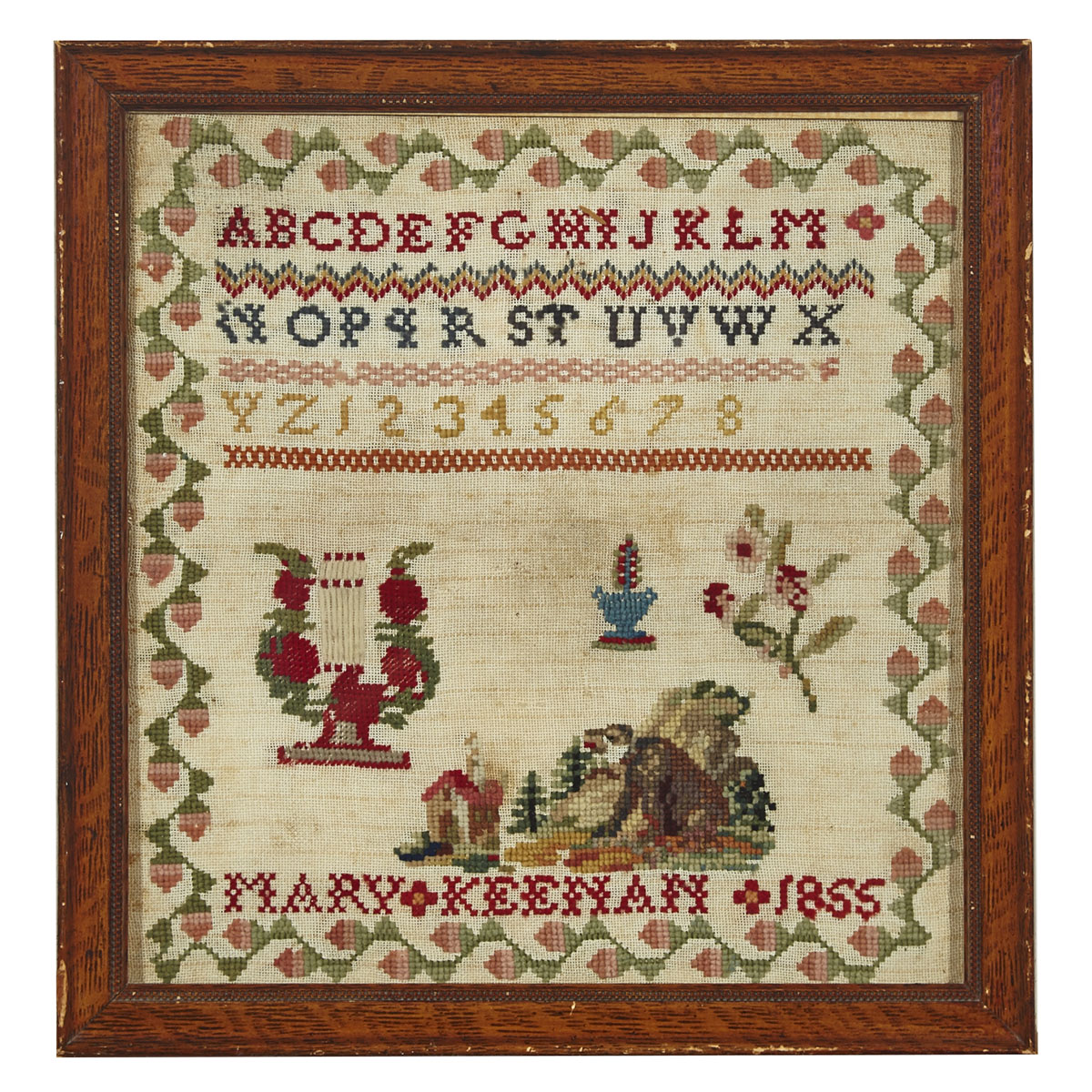 Victorian Alphabet and Pictorial Sampler, Mary Keenan, 1855