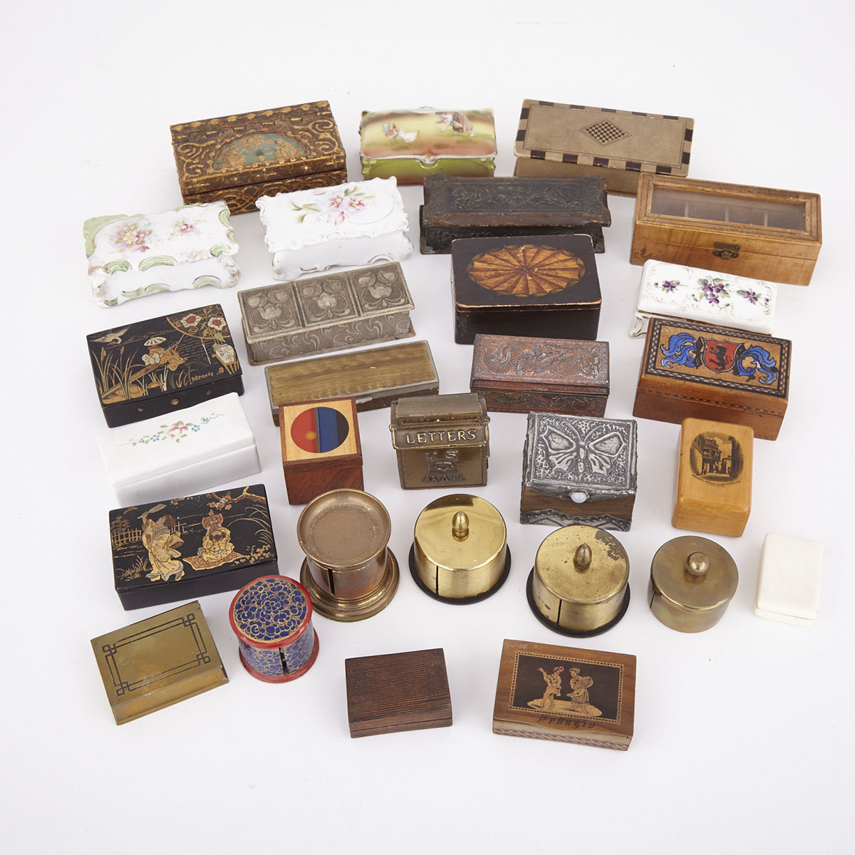 Miscellaneous Collection of 29 Stamp Boxes, 19th and 20th centuries