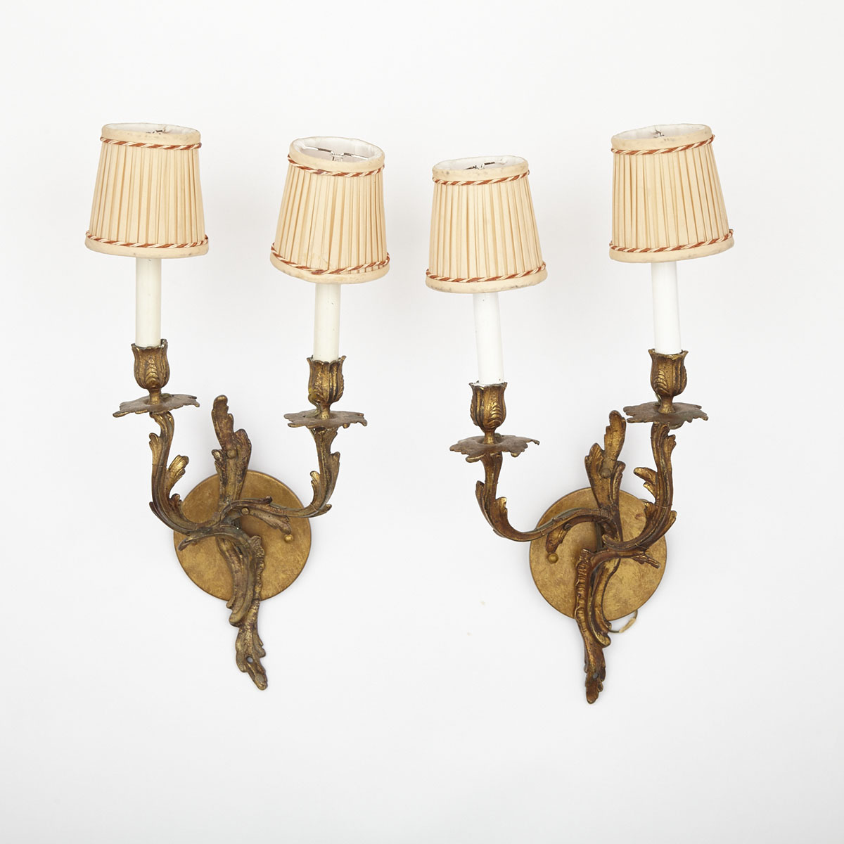 Pair of Louis XV Style Two Light Wall Sconces, mid 20th century