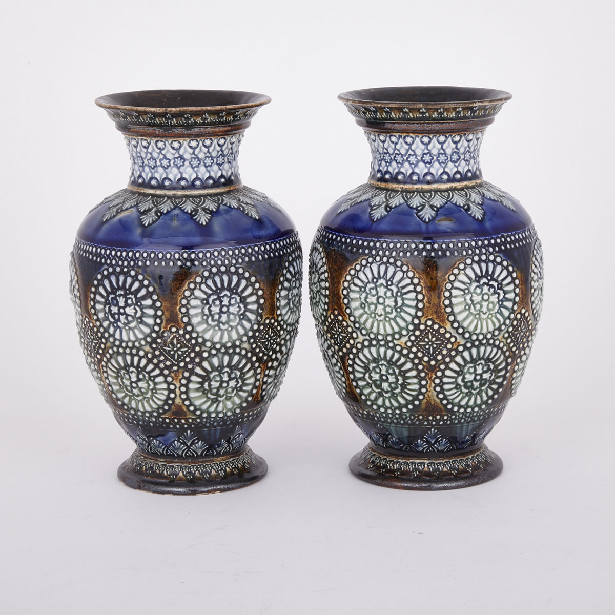 Pair of Doulton Lambeth Stoneware Vases, Kate Davis, 1882