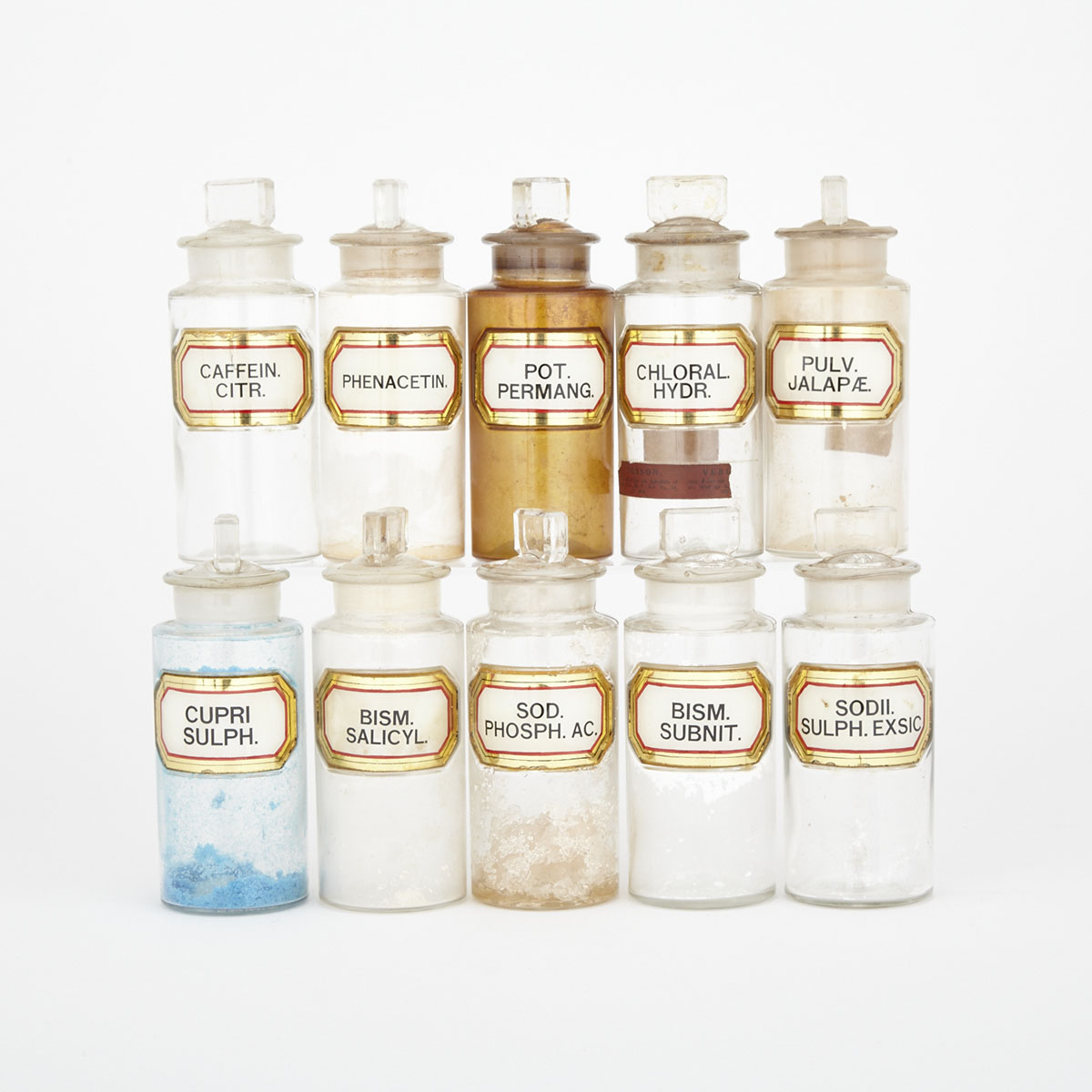 Set of Ten Glass Pharmaceutical Chemist’s Bottles, 19th/early 20th century
