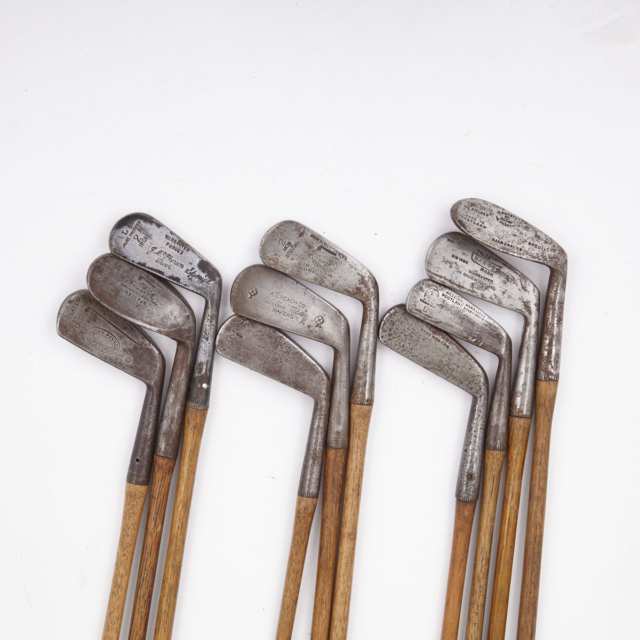 [Golf Clubs] Collection of 10 Scottish Irons, Mid-Irons, Etc., late 19th/early 20th centuries