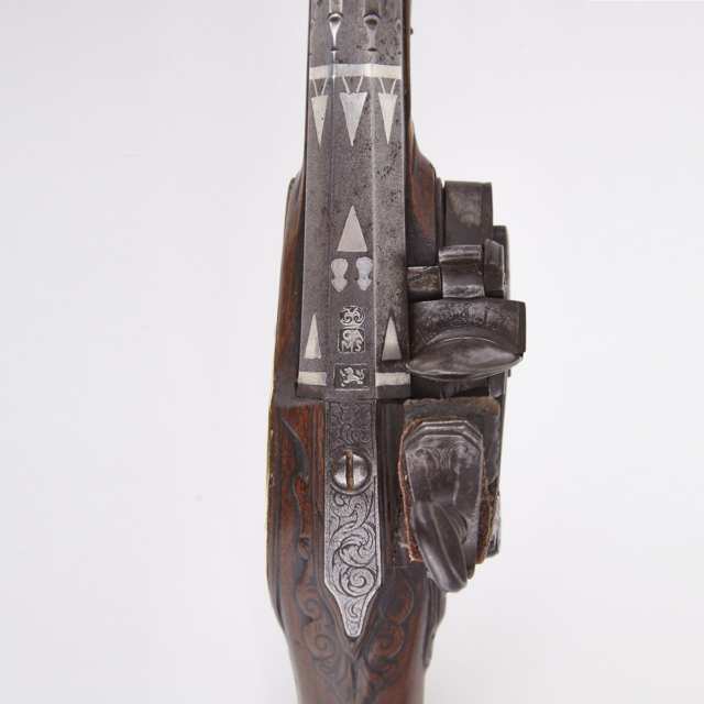 Spanish Catalan Silver Inlaid Miquelet Lock Belt Pistol, Ripoll, 18th century