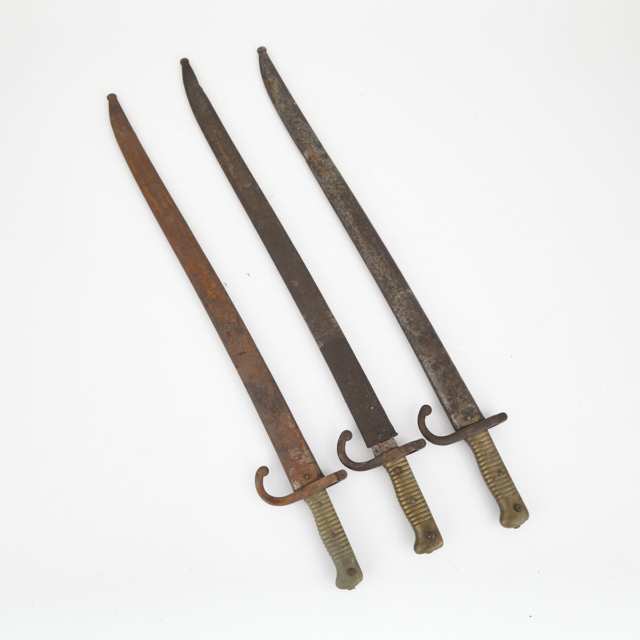 Three French Model 1866 Chassepot
Yataghan Sword Bayonets,19th/early 20th century