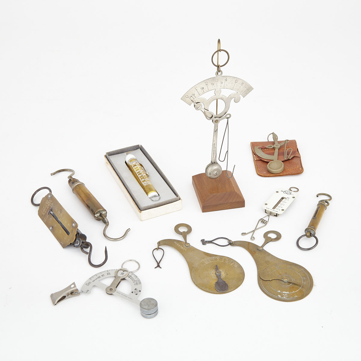 Collection of Ten Hanging Letter and Parcel Scales, 19th and 20th centuries 