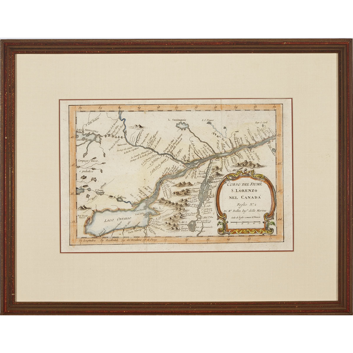 Map of the St. Lawrence River: Corso Del Fiume S. Lorenzo nel Canada, Nicholas Bellin, 