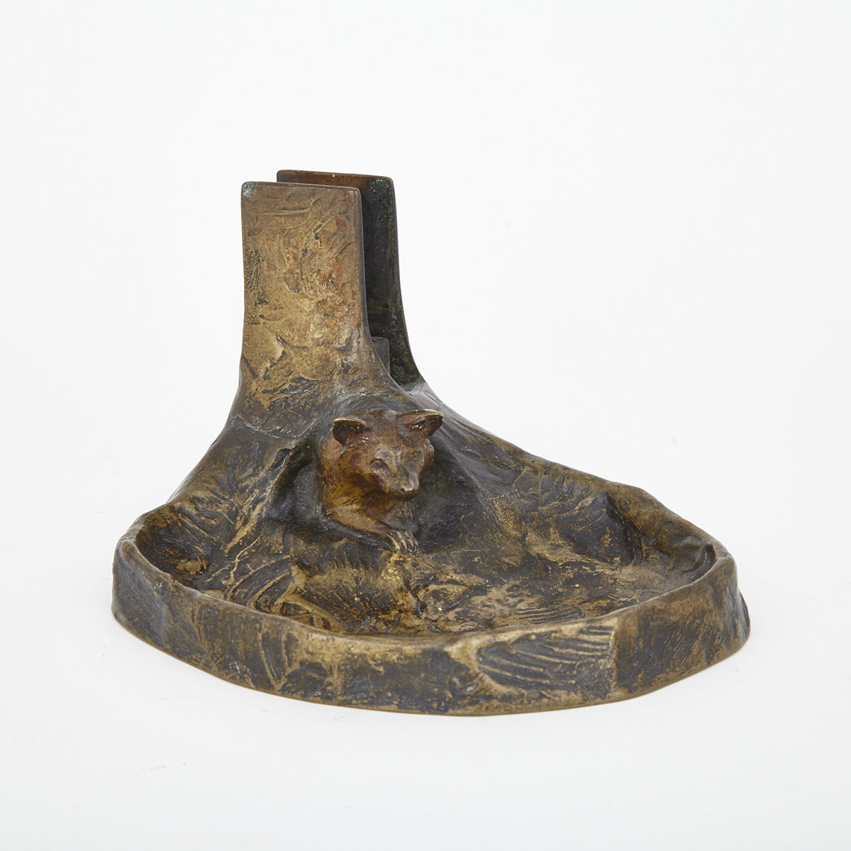 Austrian Cold Painted Bronze Ashtray with Matchbox Holder, Adolph Joseph Pohl (1872-1930) early 20th century