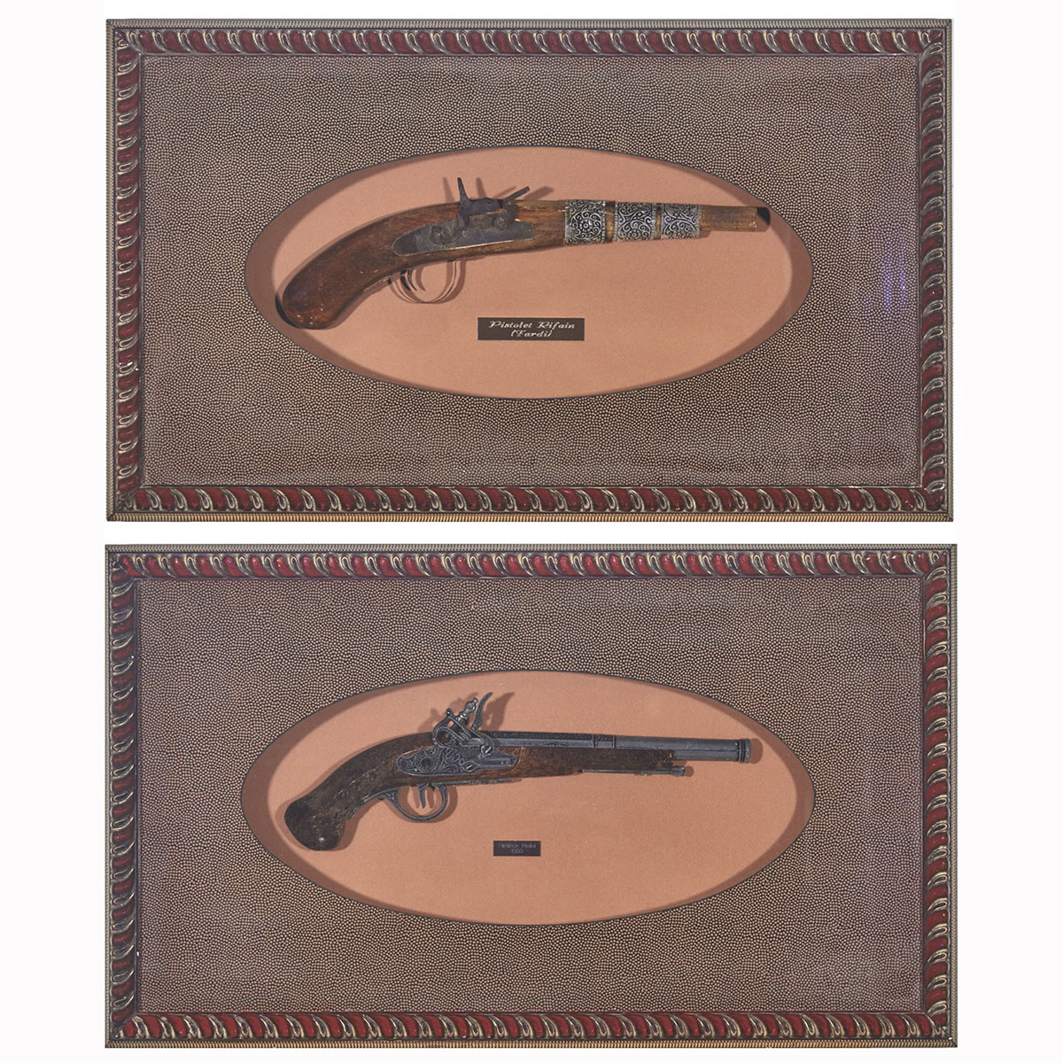 Pair of Cased Replica Flintlock Pistols, 20th century