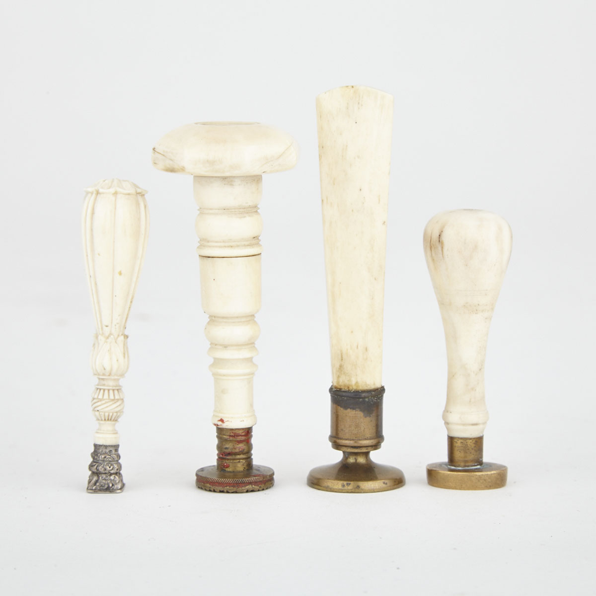 Four Victorian Bone or Ivory Handled Desk Seals, 19th century