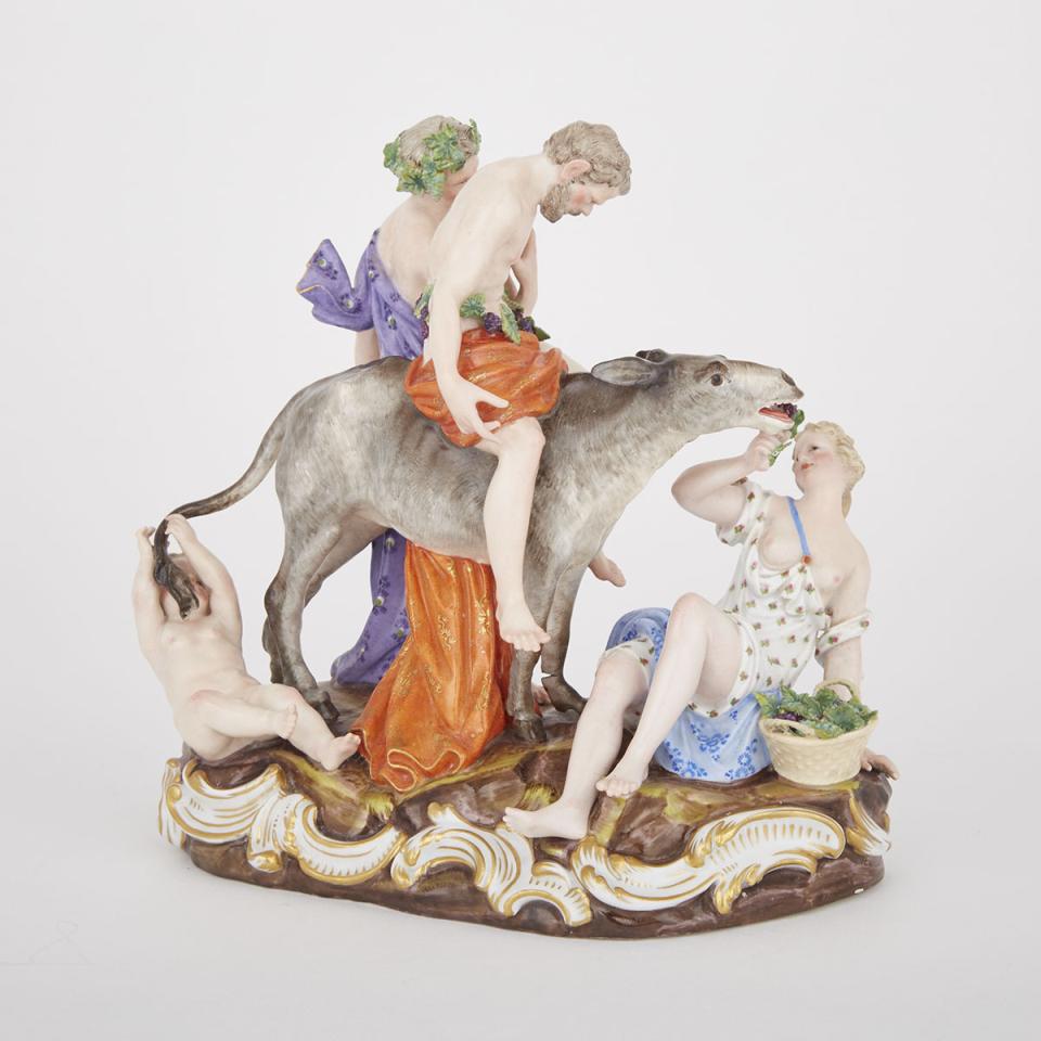 Meissen Figure Group of Bacchus and Drunken Silenus on a Donkey, late 19th century