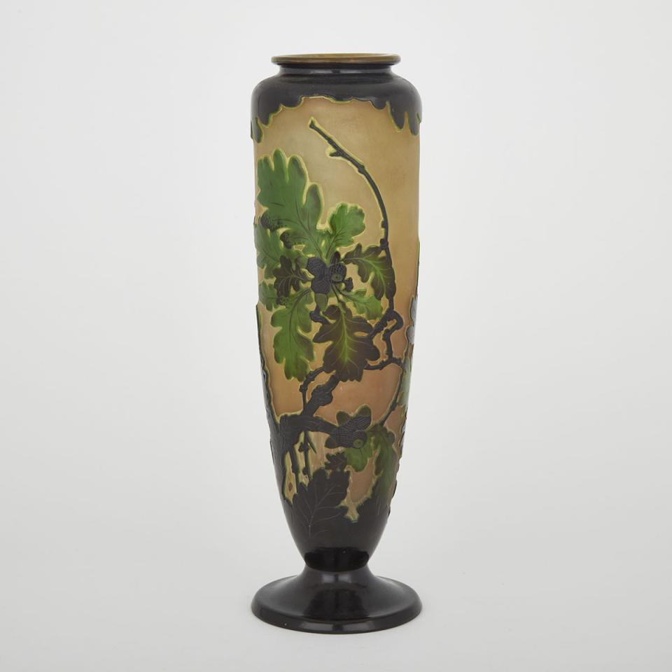 Gallé Cameo Glass Beetle and Oak Leaf Vase, c.1900