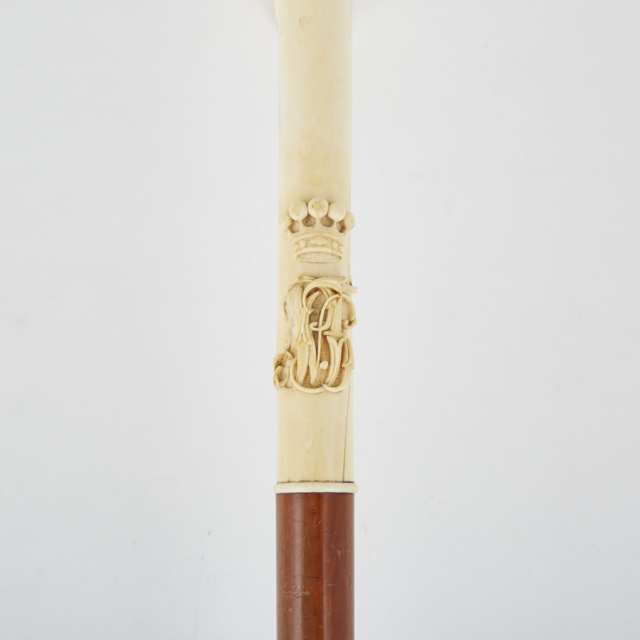 Victorian Carved Ivory Handled Malacca Walking Stick, 19th century