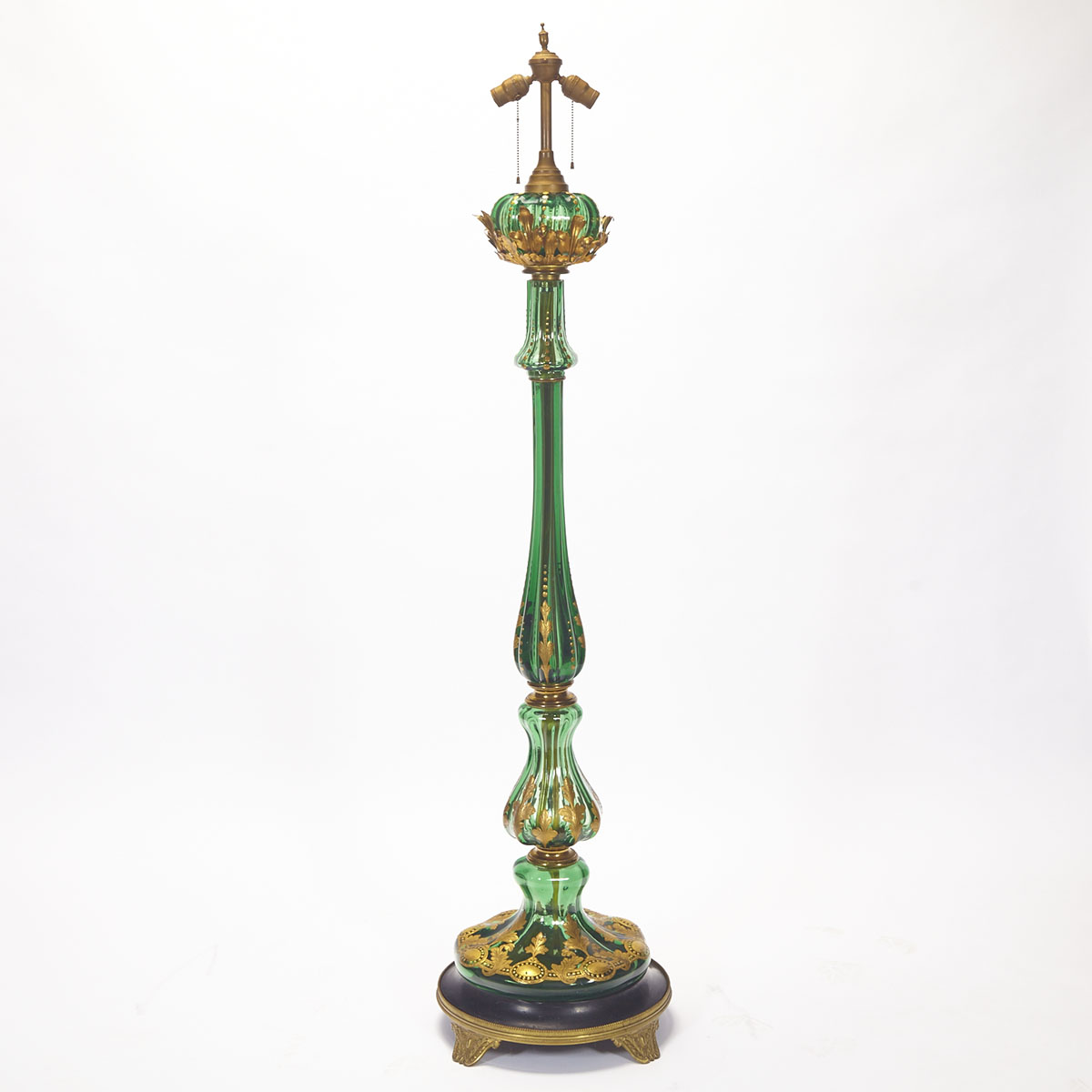 Continental Parcel Gilt Green Glass Floor Lamp, c.1900