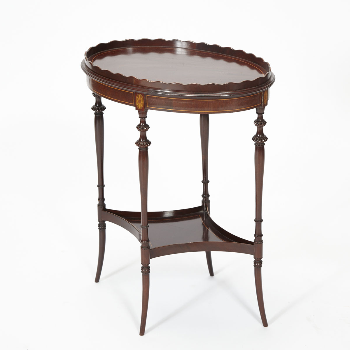 Edwardian Small Oval Inlaid Mahogany Side Table with Gallery Top, early 20th century