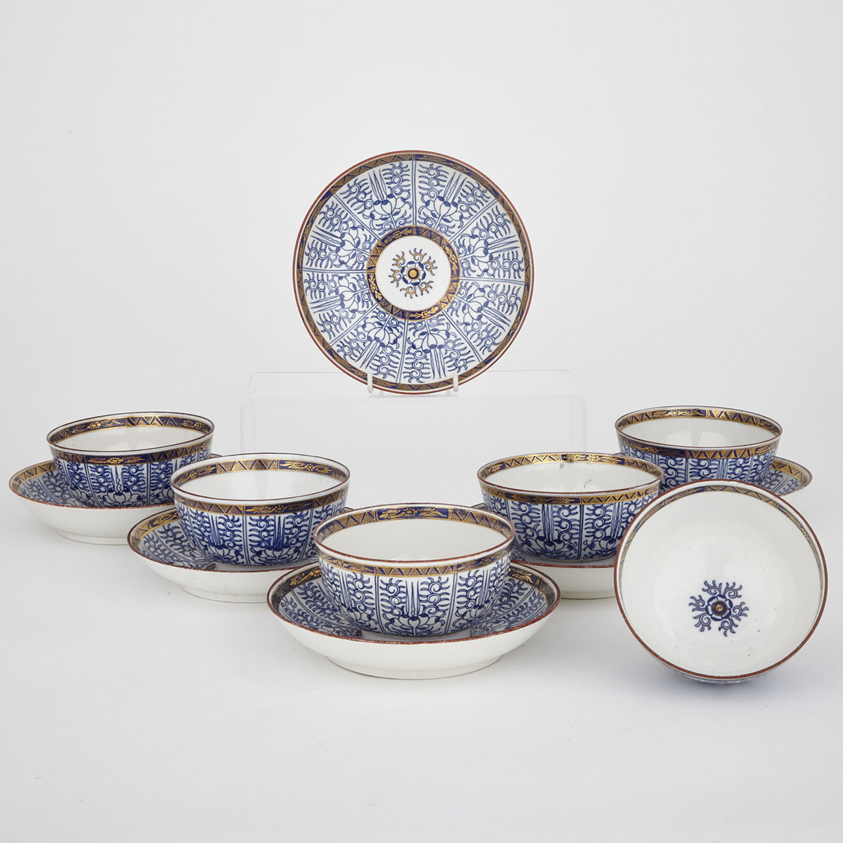 Six Worcester ‘Royal Lily’ Large Tea Bowls and Saucers, late 18th century