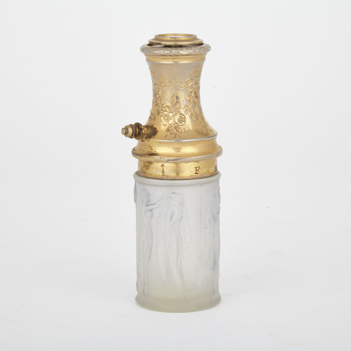 ‘Figurines et Guirlandes’, Lalique Moulded and Frosted Glass Atomizer, for Molinard, 1920’s 