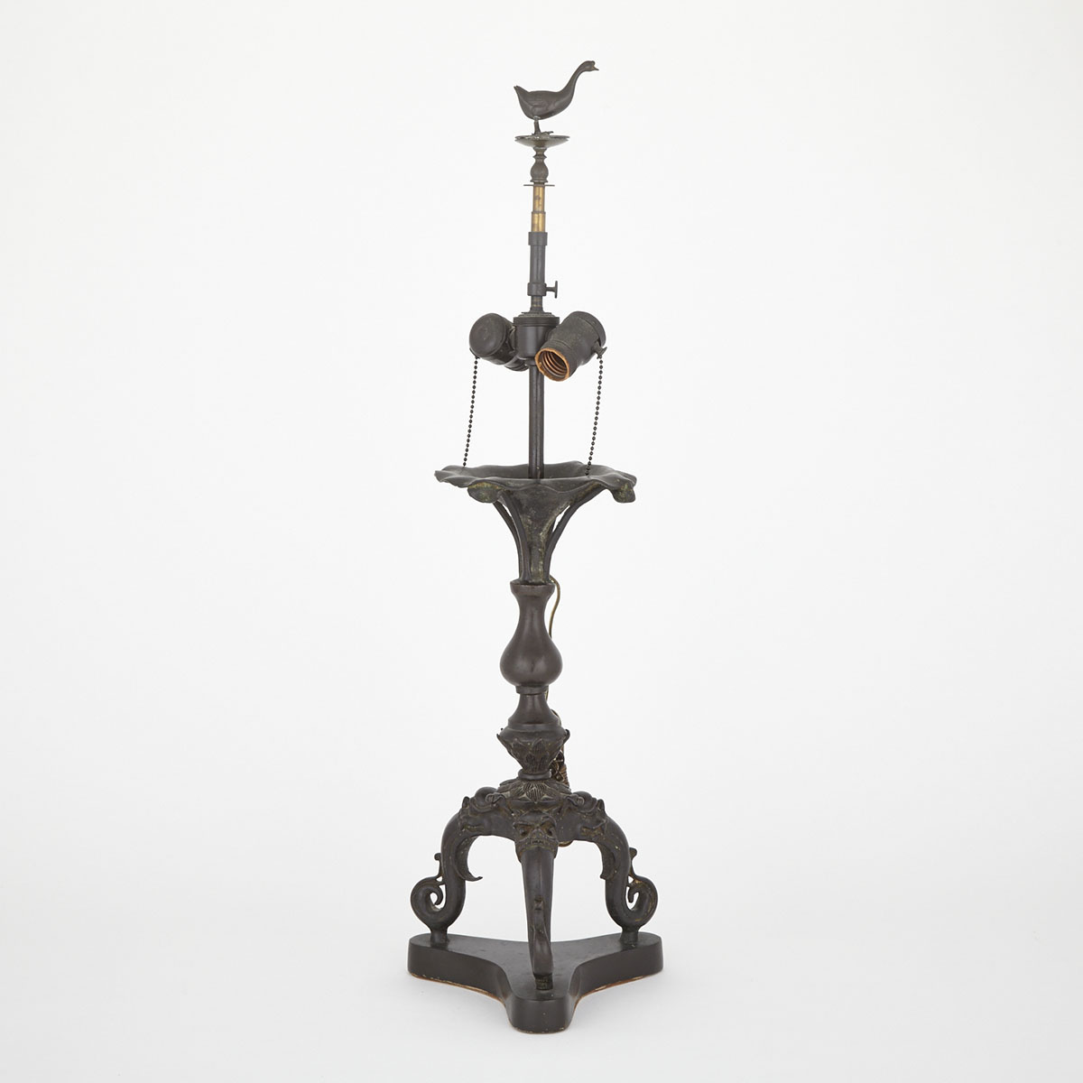 Japanese Meiji Period Bronze Pricket Form Table Lamp, c.1900