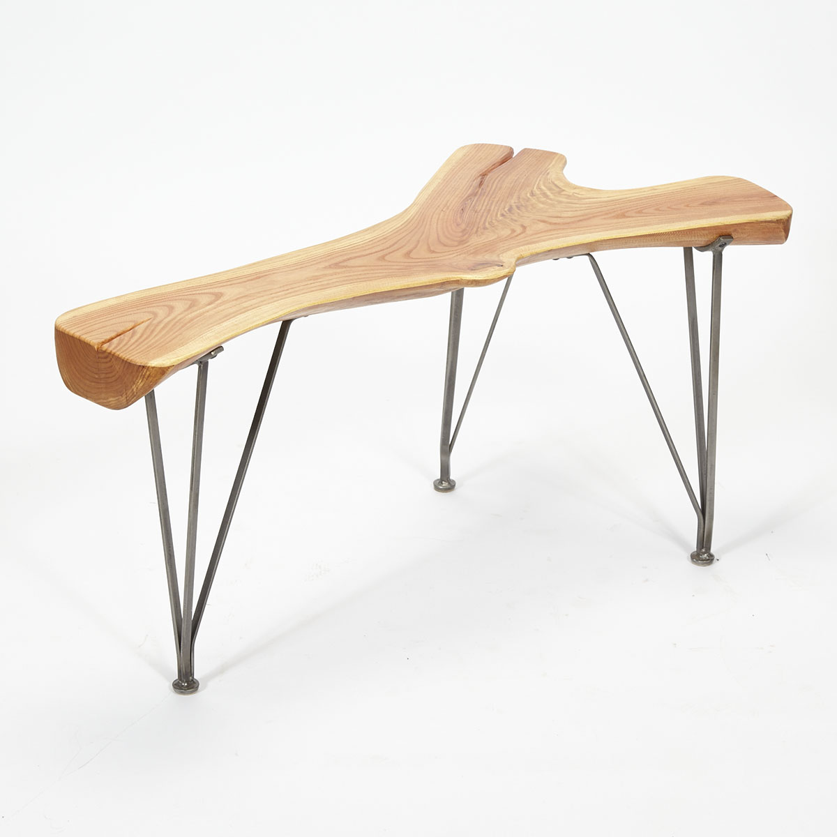 Contemporary Cherry Free Edge Log Table/ Bench on Wrought Iron Stand