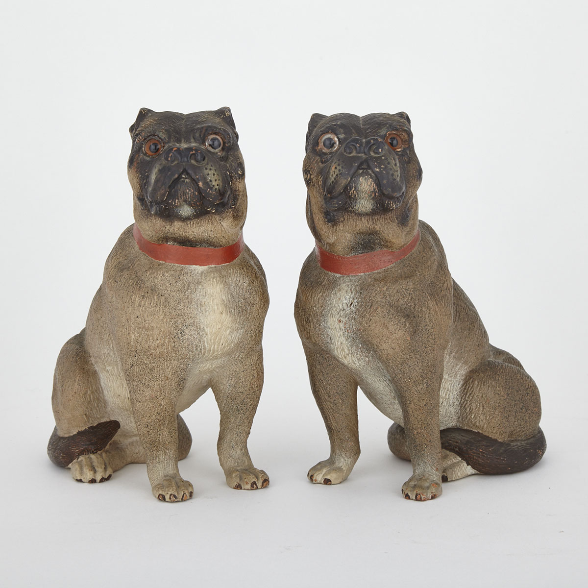 Pair of Austrian Cold Painted Terra Cotta Bulldogs, early 20th century