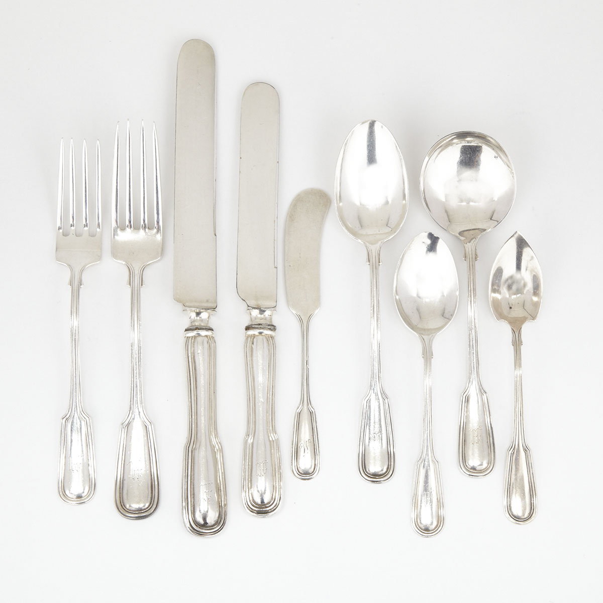 Canadian Silver Fiddle and Thread Pattern Flatware, J.E. Ellis & Co., Toronto, Ont., early 20th century