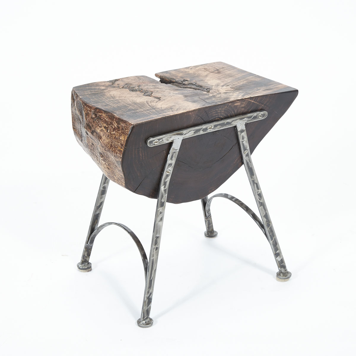 Contemporary Cherry Free Edge Log Table/ Stool on Wrought Iron Stand