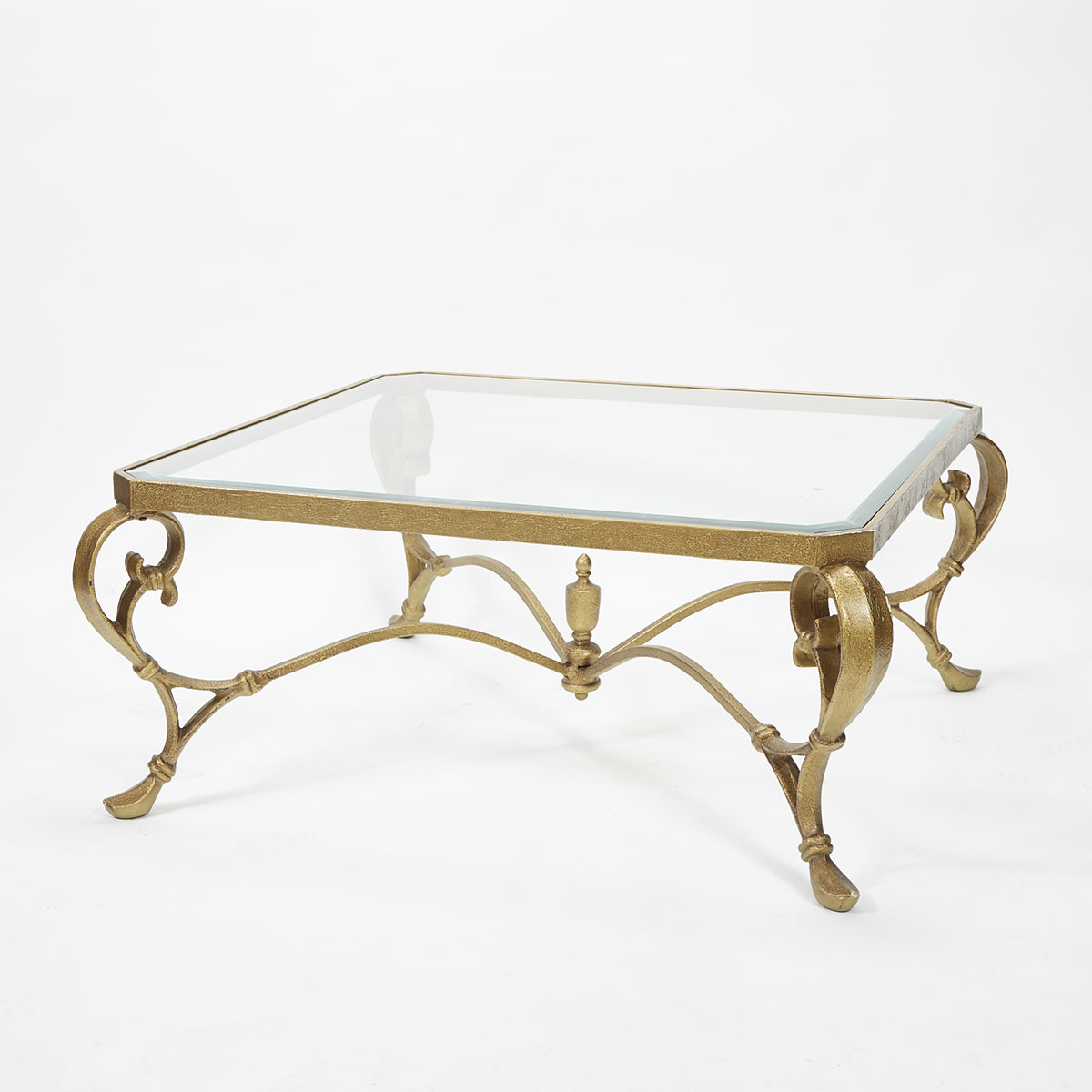 Large Gilt Metal and Glass Coffee Table, 20th century