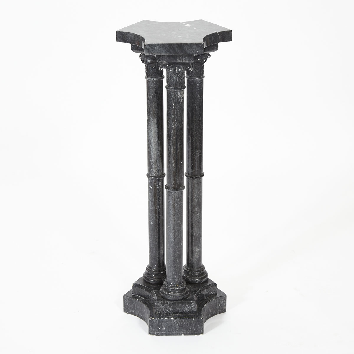 Gothic Revival Grey Marble Clustered Three Column Pedestal Stand, 20th century