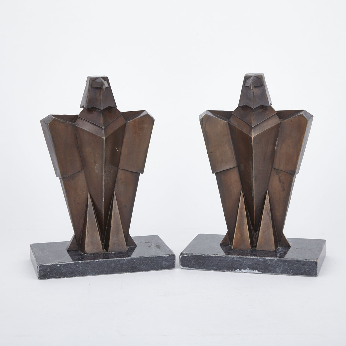 Pair of Art Deco Style Patinated Bronze Eagle Form Bookends, 20th century