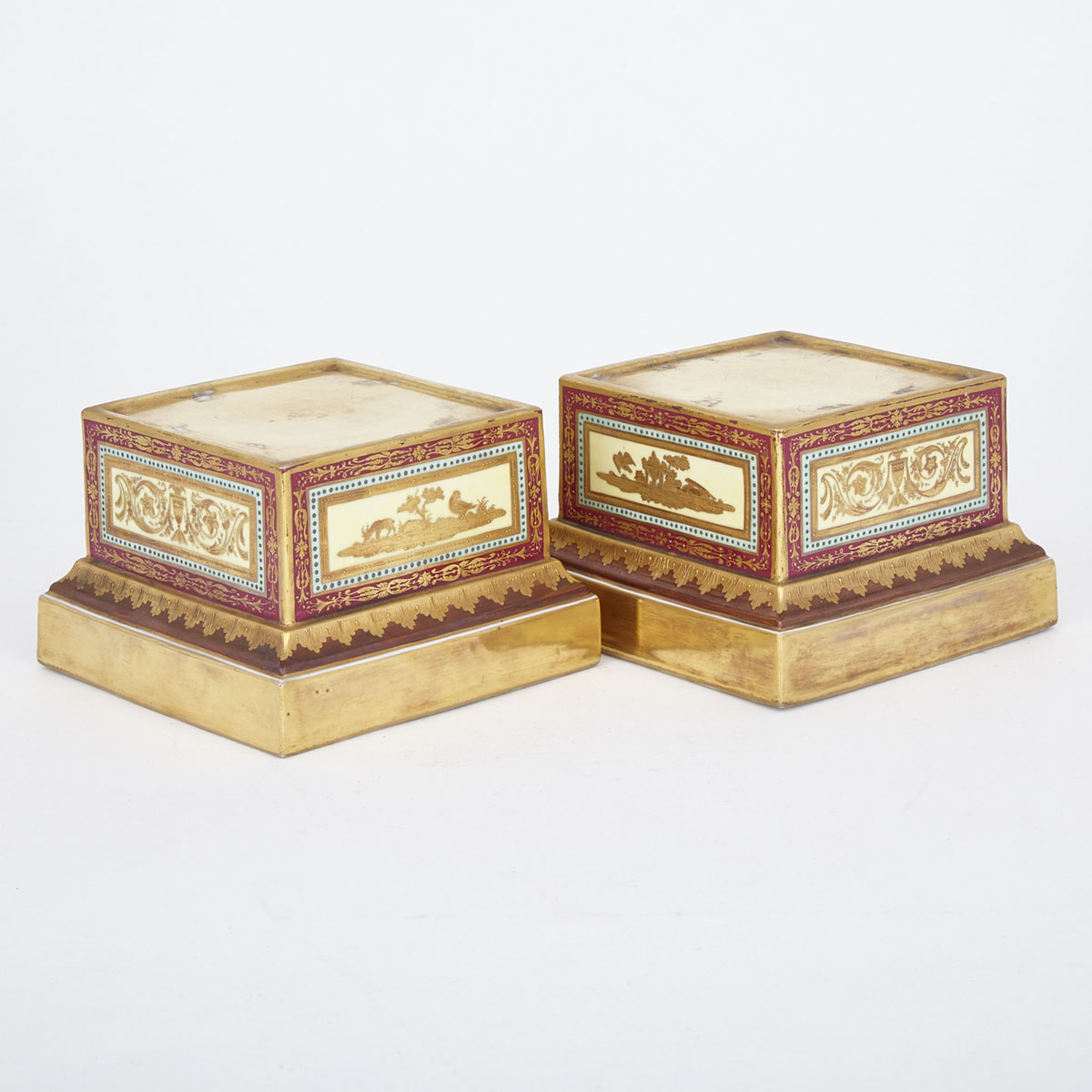 Pair of Gilt and Red Decorated Vienna Porcelain Neoclassical Bases, 19th century