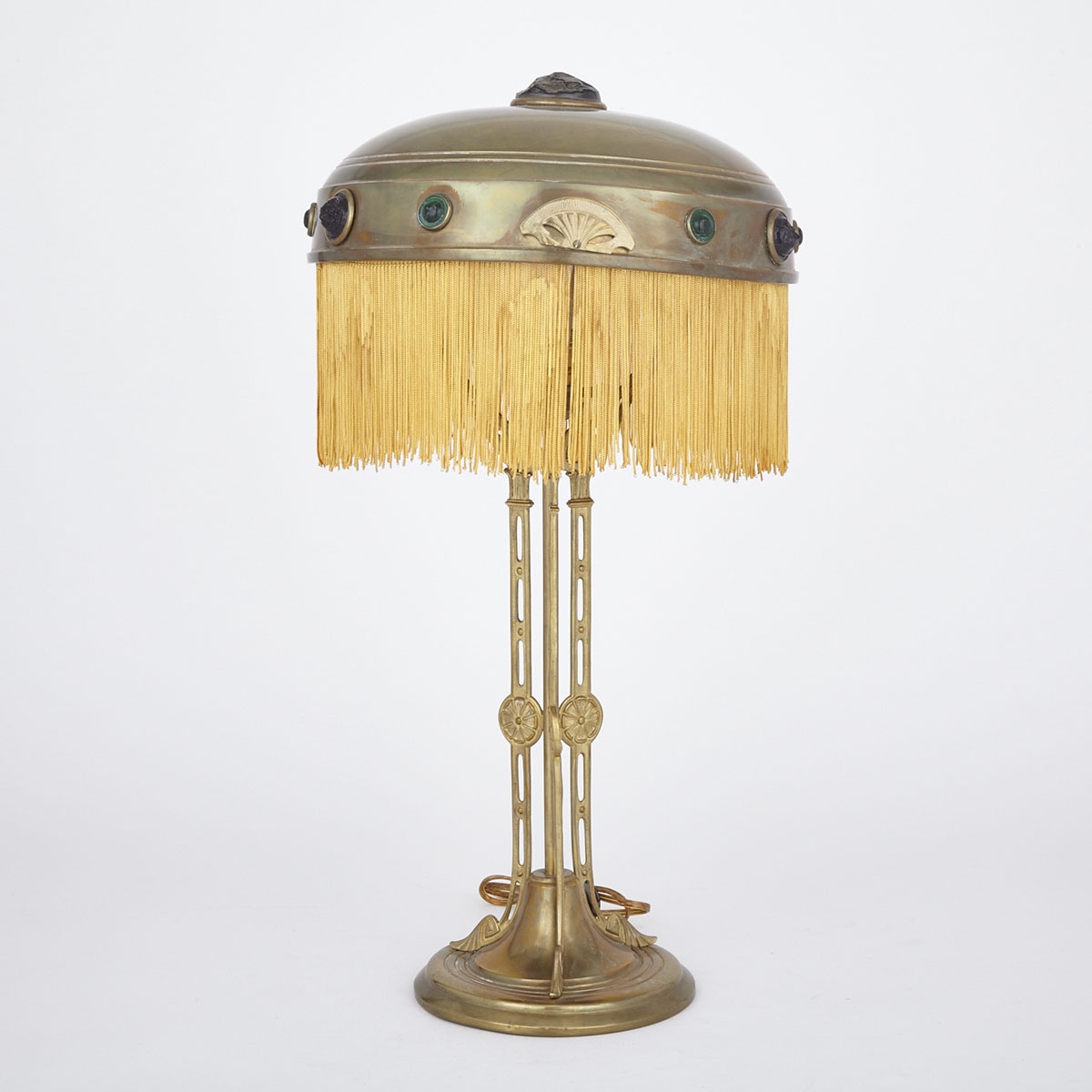 Austrian Jugendstil Brass and Glass Chunk Jewel Table Lamp, c.1900