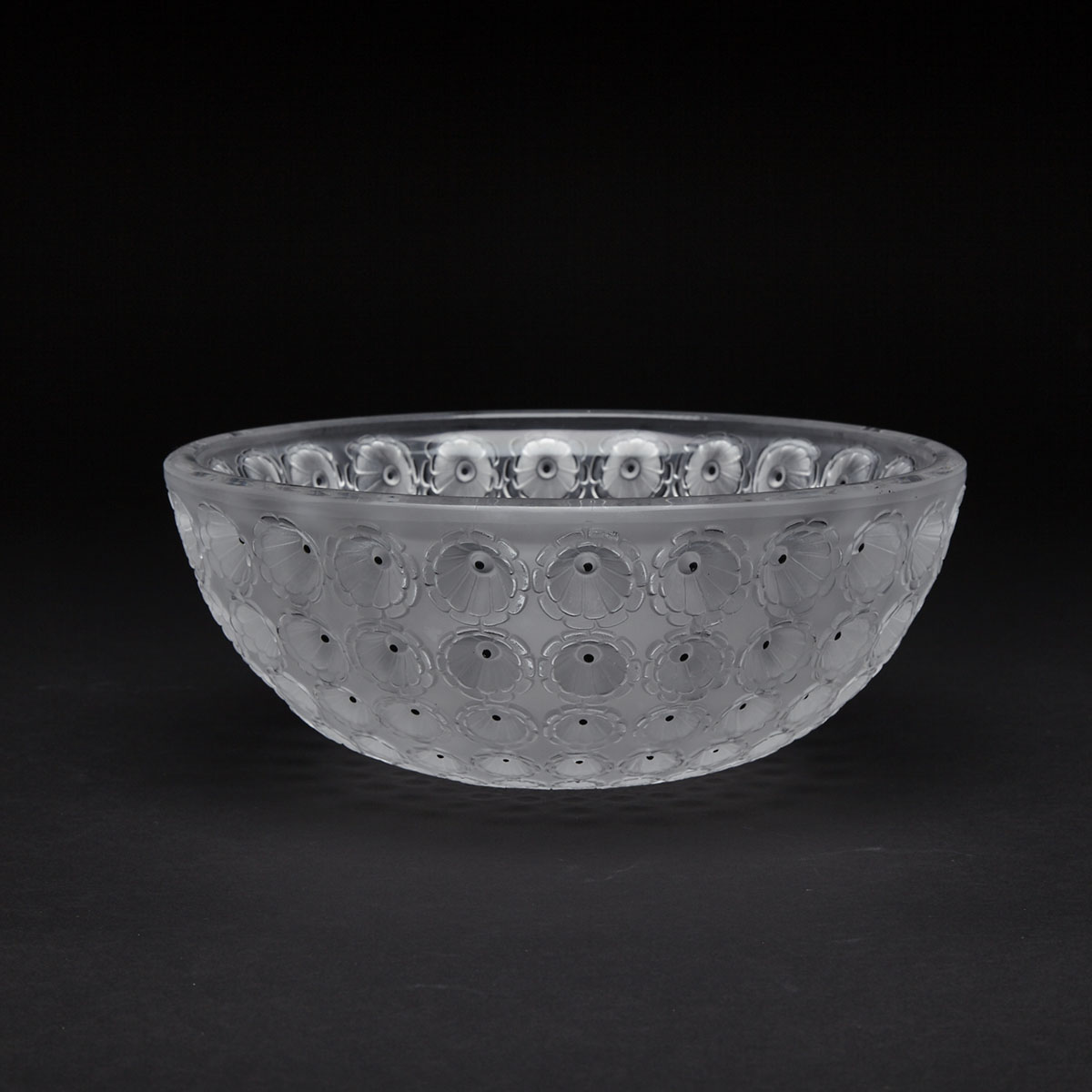 ‘Nemours’, Lalique Frosted and Enameled Glass Bowl, 20th century
