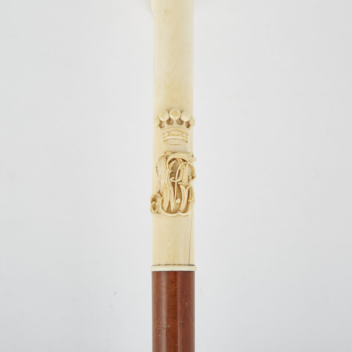Victorian Carved Ivory Handled Malacca Walking Stick, 19th century