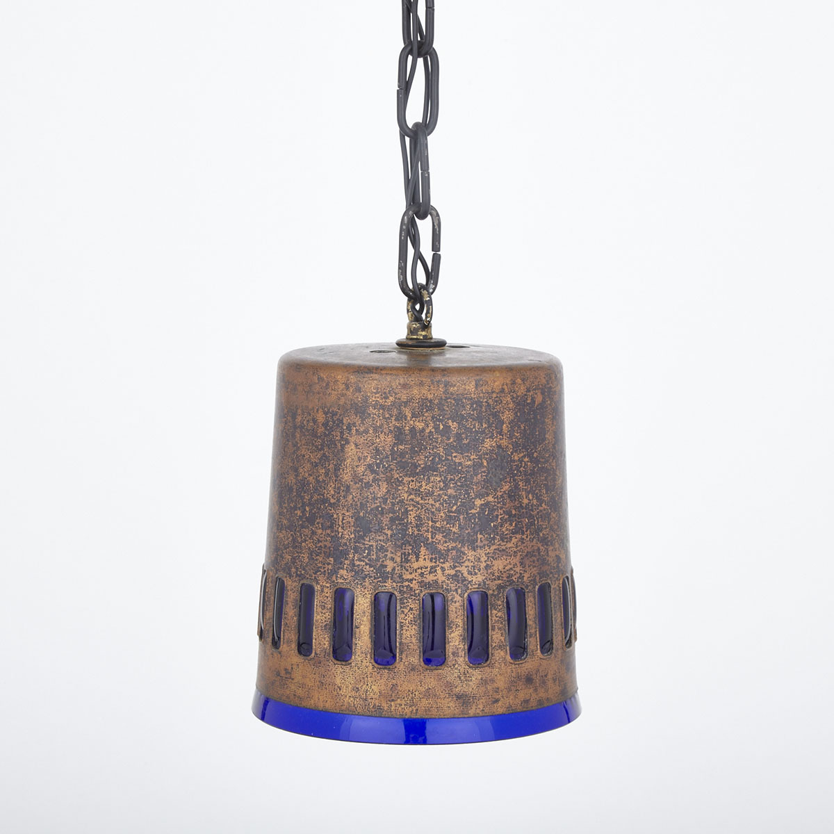 Scandinavian  Patinated Copper and Cobalt Blue Glass Pendant Lamp by Nanny Still McKinney (1926-2009) for Raak Lighting, c.1965