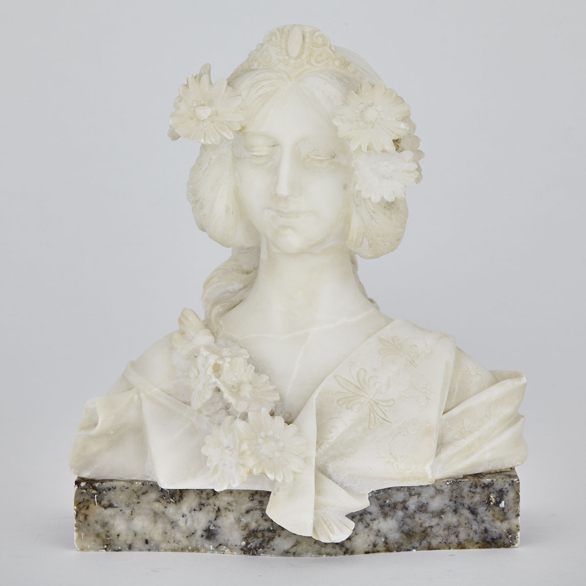 Italian Alabaster Bust of a Young Woman, c.1900