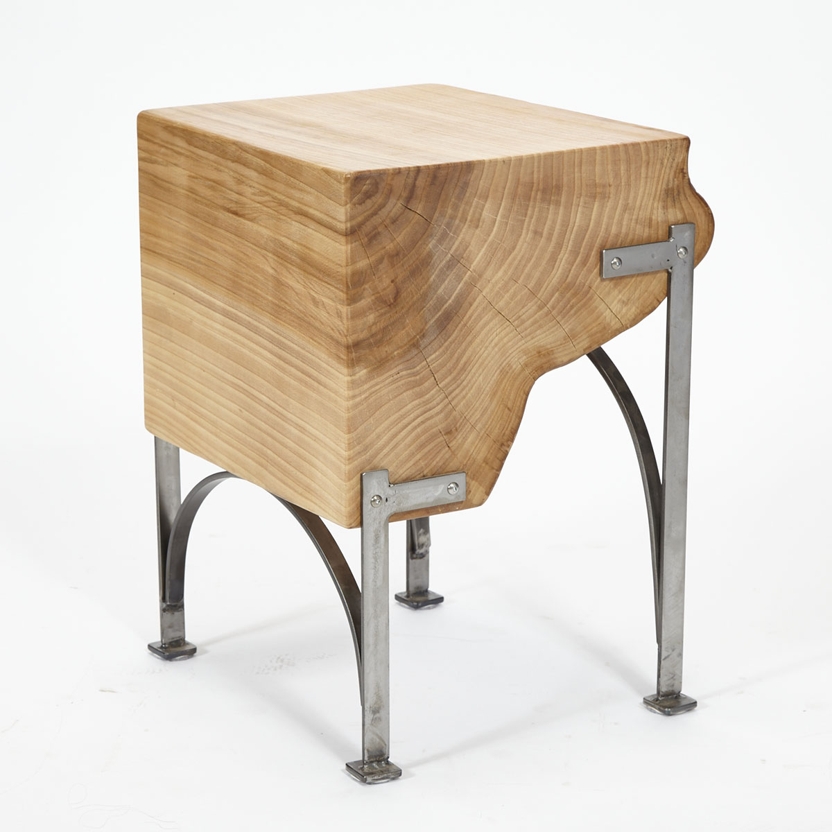 Contemporary Maple Free Edge Log Table/ Stool on Wrought Iron Stand