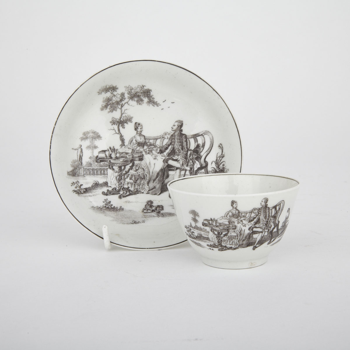 Worcester, ‘Tea Party’ Tea Bowl and Saucer, c.1760
