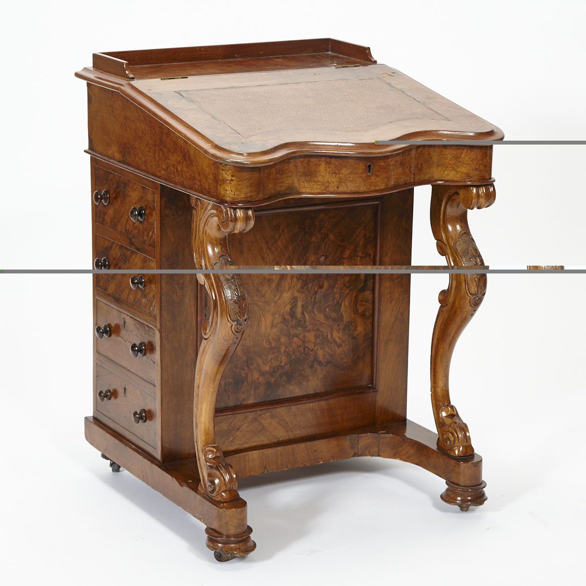 Victorian Burl Walnut Davenport Writing Desk, mid 19th century
