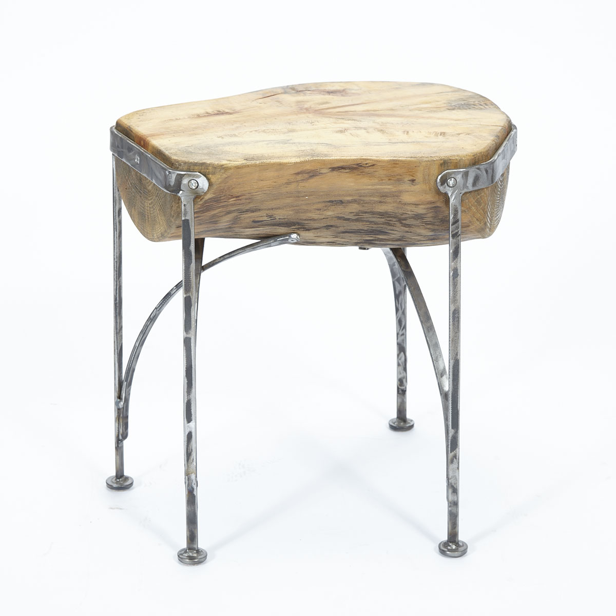 Contemporary Cedar Free Edge Log Table/ Stool on Wrought Iron Stand