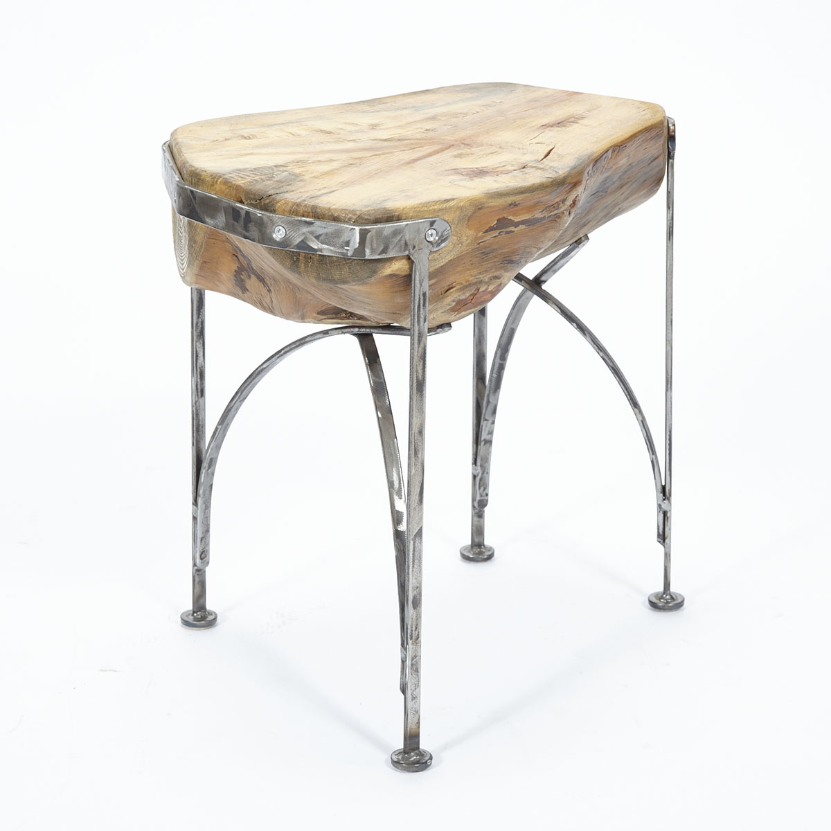 Contemporary Cedar Free Edge Log Table/ Stool on Wrought Iron Stand