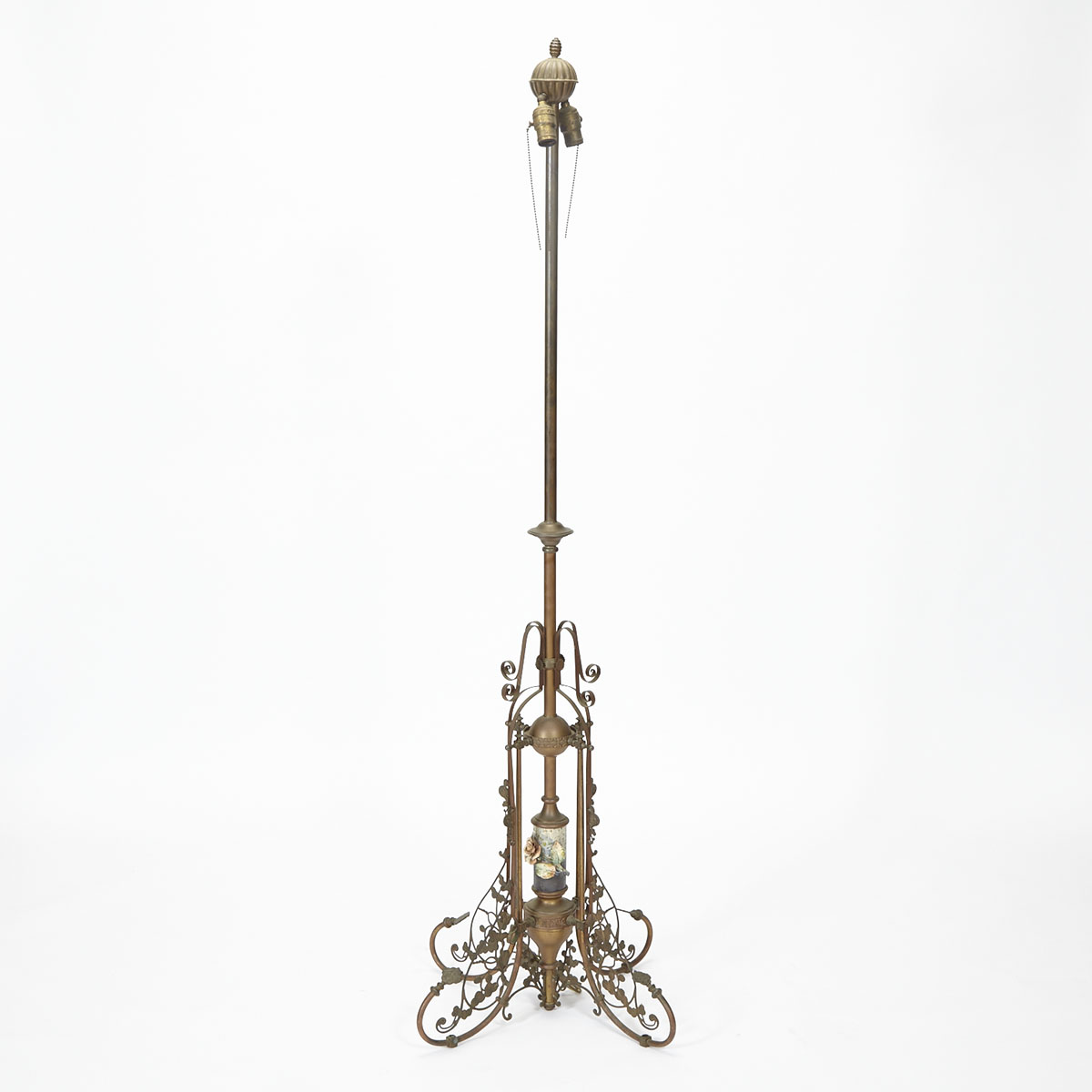 Late Victorian Porcelain Mounted Gilt Metal Floor Lamp, Late 19th century