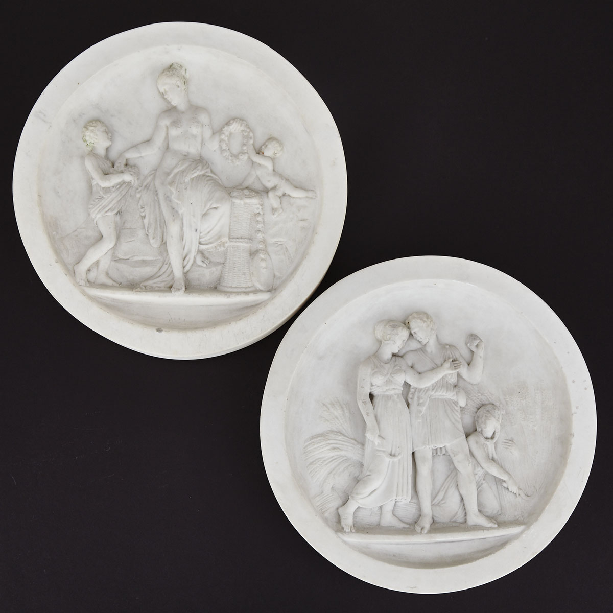 Pair of Italian ‘Grand Tour’ Relief Carved Marble Roundels, c.1900