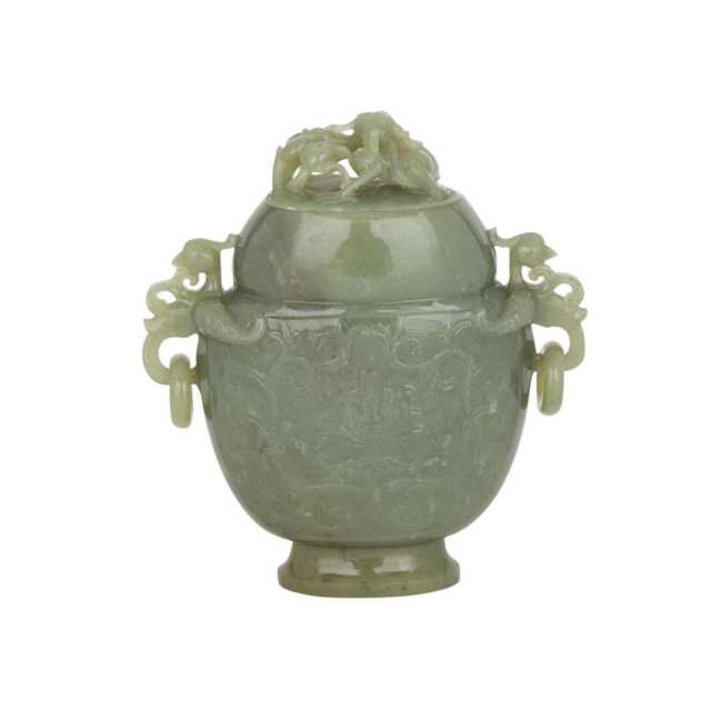 A Celadon Spinach Jade ‘Phoenix and Dragon’ Vase